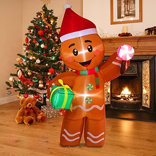 Bebekula Christmas Infatables Gingerbread Man со вградени LED диоди, 6-тина Божиќни двор украси водоотпорен Божиќен декор за надувување