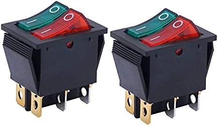 ONECM 2PCS AC 250V/16A, 125V/20A Црвено и зелено копче со светло Вклучено/Исклучено DPDT 6 PIN 2 SWITCH