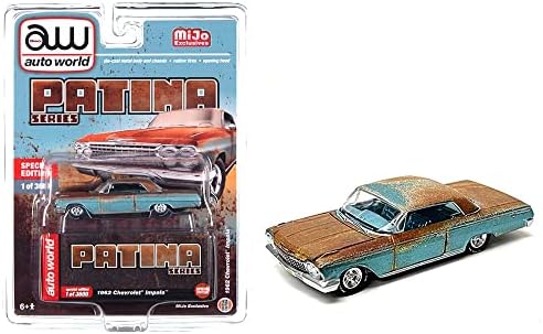 1962 Chevy Impala Blue со сина внатрешна серија Патина серија Ltd ED на 3600 парчиња ширум светот 1/64 Diecast Model Car By Auto World