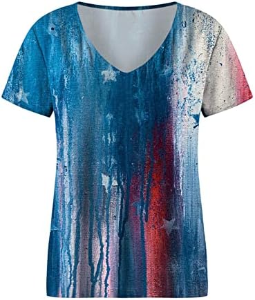 Аузист женски маички Краток ракав против вратот на вратот Американски знаме маички на 4 -ти јули starsвезди ленти печатат патриотски