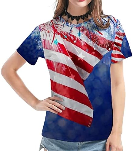 Американска маичка со маица Патриотски кошули жени 4 -ти јули кошула Раглан Краток ракав летни starsвезди ленти врвни основни маички