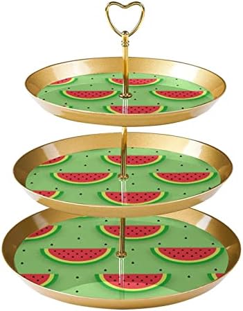 Стенд за кекс, 3 нивоа на кула кула, приказ, летни лубеници парчиња шема Зелена пластична десерт штанд за тесто за тесто