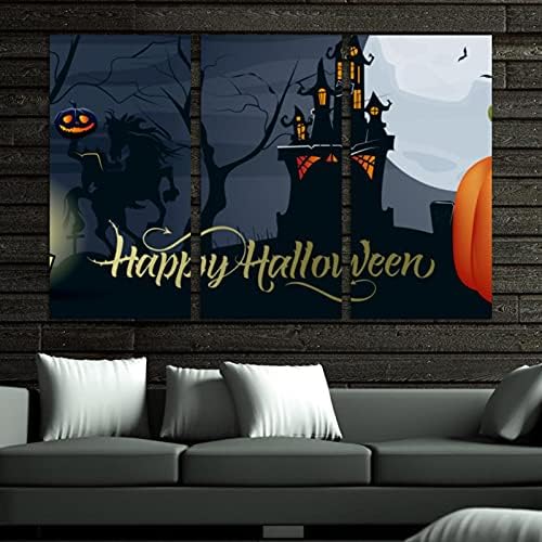 3 парчиња wallидна уметност врамена среќна буква на Ноќта на вештерките со тиква месечина замок масло сликарство на платно модерни