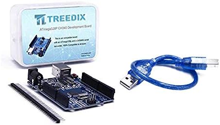 Treedix Atmega328P CH340 Развојна табла компатибилна со комплет за табли на Arduino Uno R3 за стартер со кабел