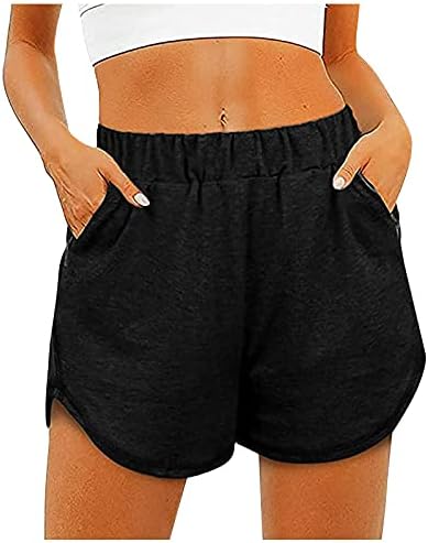 Shutsенски шорцеви за вежбање на жени, атлетски шорцеви со џеб лето лето -обична тежина со високи половини, јога, кратки панталони панталони панталони