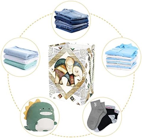 Ретро слон бебе големо алишта за перење со лесна рачка за носење, водоотпорна корпа за перење алишта за отпадоци за складирање на куќишта