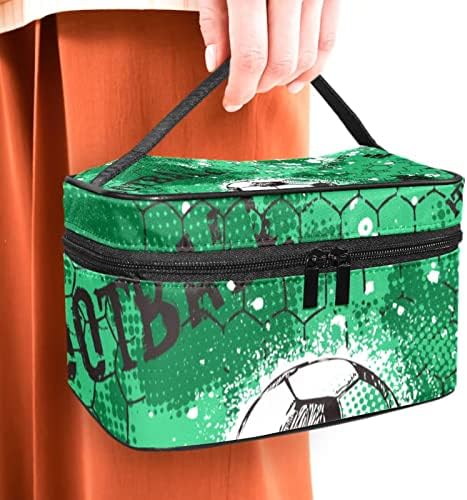 торба за Шминка за Патување јојоамој, Зелена Шема За Фудбал Голема Козметичка Футрола Организатор На Шминка Со Преграда За Четки, Водоотпорна
