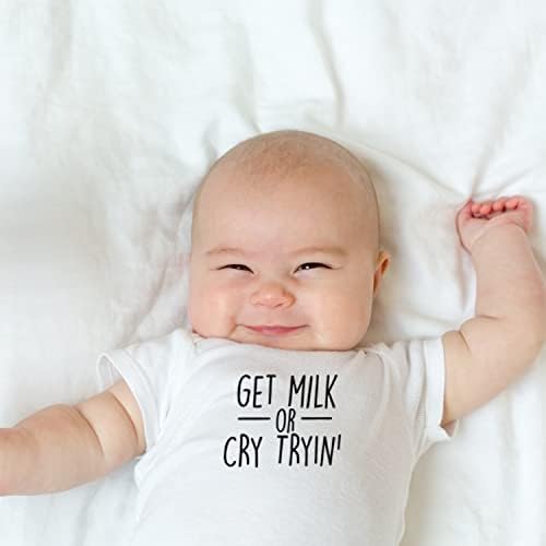 Printique Organic Organic Baby Едно парче краток ракав Смешно трендовски минимален каросерија 0-12 месеци - Добијте млеко или плачете Трибин