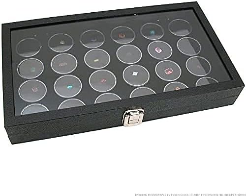 РЈ Прикажува Стаклена Кутија За Витрини За Накит Со Црни Тегли Со 24 Скапоцени Камења