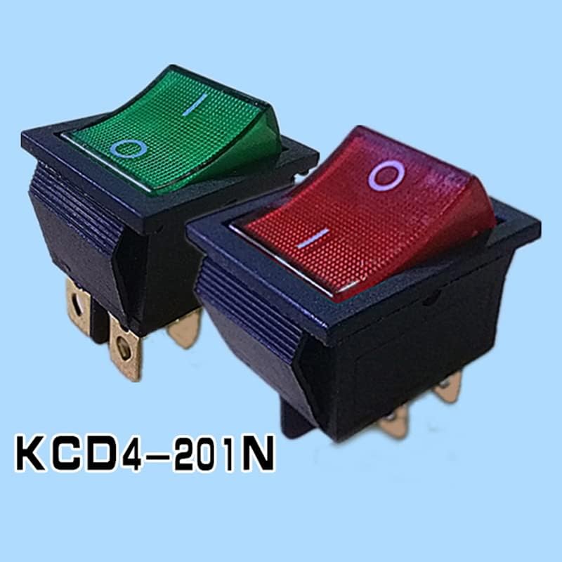 20pcs 16A 250V 20A 125VAC 4 Пин 2 Позиција за вклучување на прекинувачи за прекинувачи на DPST Rocker Switch KCD4-201, зелено копче