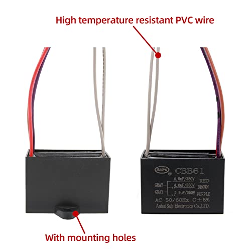 AKZYTUE CBB61 Кондензатор 4uf+4uf+2.5 uf 350V AC Тавански Вентилатор 5 Жица 50/60Hz За Стартување Електричен Вентилатор Генератор