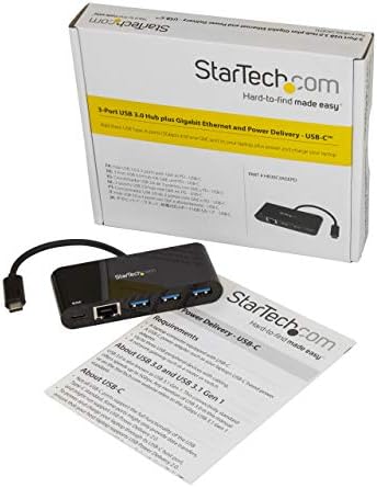 Startech.com 3 Порта USB-C Hub со Gigabit Ethernet & 60W испорака на електрична енергија Полење на лаптоп-USB-C до 3x USB-A-USB