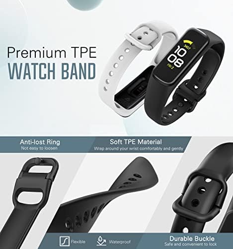Moko 3pack Watch Band компатибилен со Samsung Galaxy Fit 2, Soft TPE Sport Sport Strap за Samsung Fit 2 Band SM-R220 за жени мажи, црно/бело/светло сиво