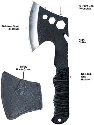 Протокол Секира Мулти-Алатка: Секира Од Нерѓосувачки Челик | 3 Вградени Клучеви За Кутии со 6 Точки | Секач За Јажиња | Со Заштитен