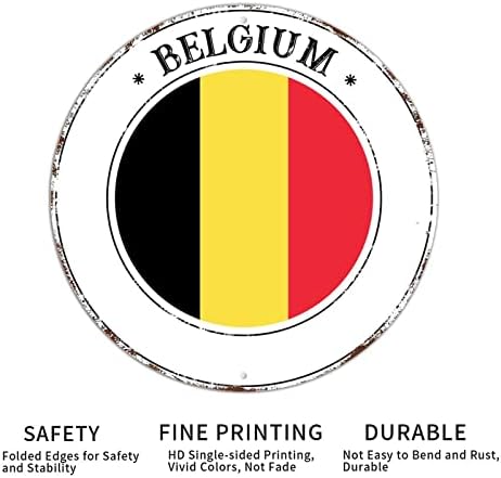 Белгија Национално знаме на метални знаци на венец, wallидна уметност декор алуминиум метал тркалезен знак излитена 'рѓа бесплатно водоотпорен