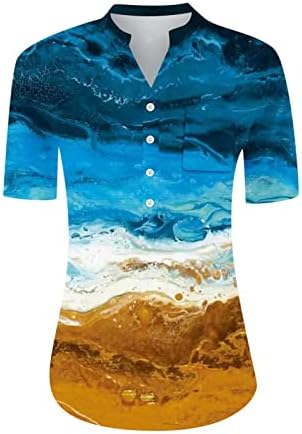 V врвови на вратот за жени 2023 година копче за краток ракав надолу со кошули лето цветно црево на маичка со лабави туники блузи
