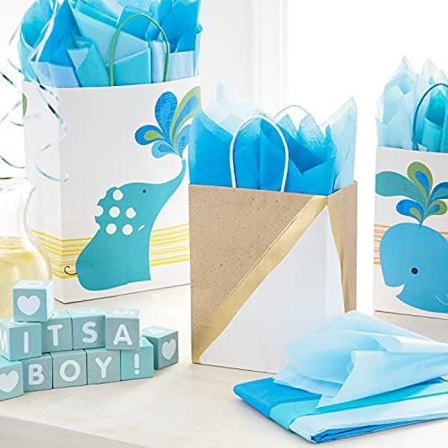 Hallmark Royal Blue, тиркизна и светло сино масовно ткиво хартија за завиткување на подароци за торби за подароци, Ден на таткото, Ханука, дипломирања
