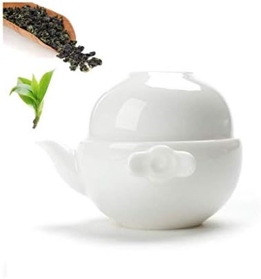 PDGJG чајник - керамички чајник, бел керамички чај, еден тенџере и две чаши преносен сет за чај за патувања, чајник и чајник