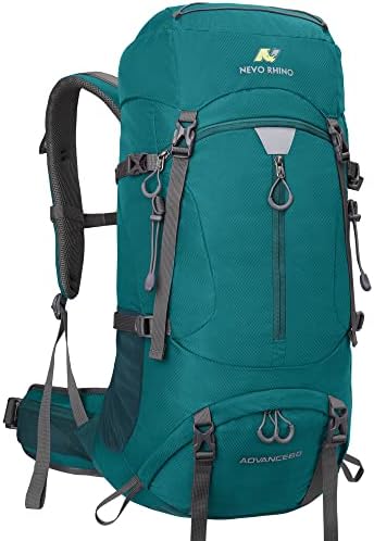 N Нево Рино водоотпорен ранец за пешачење 50L/60L, кампување ранец со покривка од дожд, пешачење за планинарење за планинарење