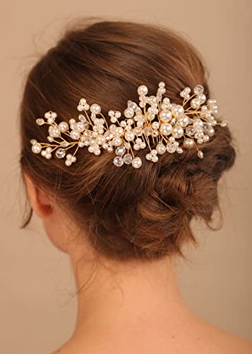 Деферија бисер невеста свадба чешел Кристално злато невестинско парче коса, свадбени додатоци за коса за жени и девојчиња