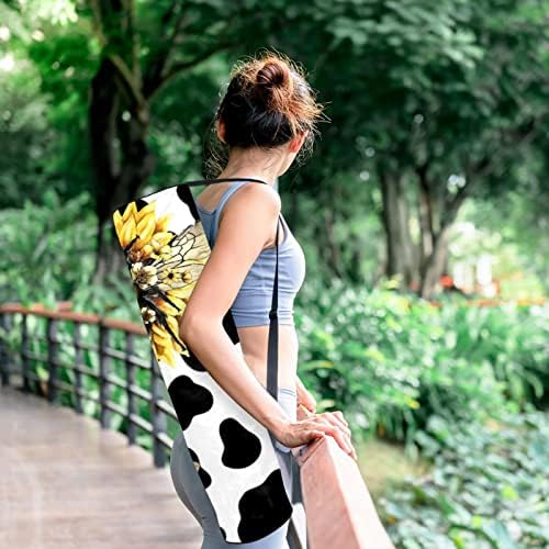 Сончоглед на Bumblebee на кравји отпечатоци од јога мат торби со целосна зип торба за носење жени за жени, вежбање јога мат носач со прилагодлива лента
