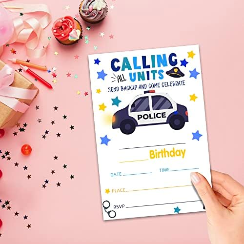 Зодвери Полицаец Покани За Роденден Картички - Полицаец Автомобил Забава Материјали За Деца, Момчиња или Девојчиња-20 Пополнете Покани За Роденден