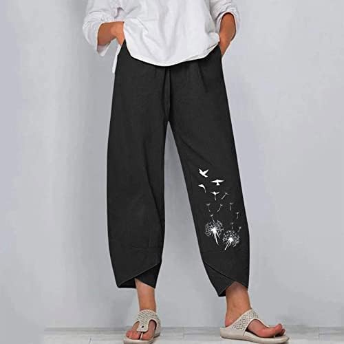 Zdfer жени еластични високи половини удобни панталони со џебна случајна удобна плажа џемпери памучни постелнини панталони на отворено
