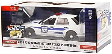 Modeltoycars 2008 Ford Crown Crown Victoria Police Interceptor Indiana, државна полиција, White - Greenlight 85543 - 1/24 Scale Diecast Model
