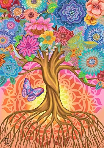Дрво на животот Инспиративно градинарско знаме пролетна цветна пеперутка 12,5 x 18 Бријарвуд лента