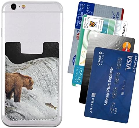 Мечки риболов во држач за картички на речни телефони, PU Fore Leather самолеплива лична карта за кредитна картичка за 2,4x3,5