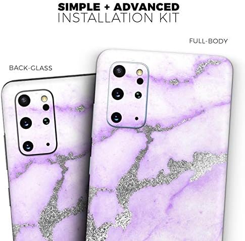 Дизајн Skinz Purple Marble & Digital Silver Foil v3 Заштитна винил декларална обвивка за кожата компатибилен со Samsung Galaxy S20