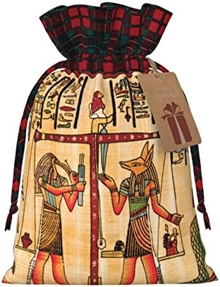 Божиќни Торби За Подароци Со Врвки Антички-Египетски-Ретро-Хиероглиф Бафало Карирана Торба За Влечење Партијата Ги Фаворизира Чантите