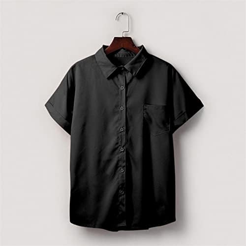 Женски случајни копче надолу кошули памучна постелнина блуза плус големина високи врвови со долги ракави мода цврста боја