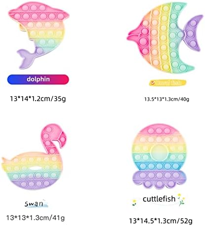 Pop Fidget Toys, Rainbow Push Bubble Fidget сензорна играчка, алатки за олеснување на стресот и анти-анксиозност, животински лебеди корални рибини рибини делфин ， смешни игри за деца