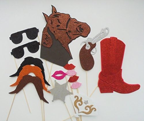 22 компјутерски фото -штанд партиски реквизити мустаќи на стап за западна тема забава каубој и девојче од крава