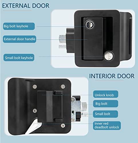 Влезни брави на вратите на RV, 2 пакувања црна RV врата за врата за приколки за патувања, комплет за замена на заклучување