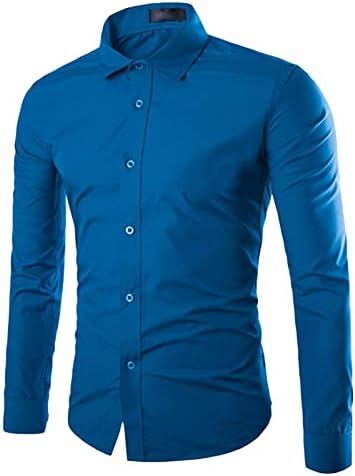 Dgkaxiyahm Машка лесна лежерна џокер со долги ракави кошула со цврста боја Едноставно исклучување на деловните кошули со широко
