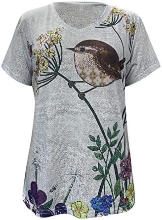Женски плус големина врвови пролетни модни кратки ракави против маички со вратот, цветни бохо, симпатични маички трендовски маички кои работат врв