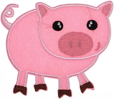 JPT - слатко цртан филм со розово свиња за деца за деца везени железо/шиење на закрпи, симпатична лого -лепенка на елек јакна