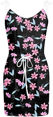 Letterенски летни шпагети каиш фустани без ракави за цвеќиња со цвеќиња мини резервоар за прилагодување на половината случајна лабава