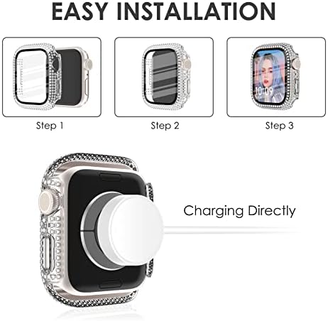 Chanchy 4-пакет компатибилен со Apple Watch Case 44mm заштитен браник со заштитник на екранот, 200 случаи на кристално дијамантско замаглување на насловната страница за Apple Watch SE Se