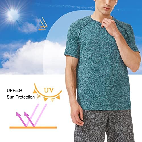 Менс краток ракав Брз сув UPF 50+ кошули за заштита на сонцето пливаат атлетски QRY вклопуваат маици за мажи