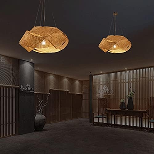 Ataay антички фенер природен ткаење висечки ламба бамбус ратан лустер фирактура со прилагодлива таванска ламинар јадење дневна соба приврзок
