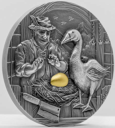 2020 Година Де Познати Басни Пауеркоин Гуска Што Го Положи Златното Јајце 2 Мл Сребрена Монета 10$ Палау 2020 Античка Завршница