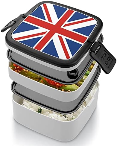 Унион Џек Велика Британија Знаме Бенто Кутија Двослоен Се-Во-едно Редење Ручек Контејнер Со Лажица За Пикник Работа Патување