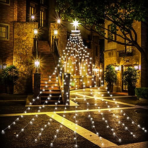 Suntian Божиќни украси на отворено starвездени светла, 320 LED светла за новогодишни елки, 16,4 метри жици светла 8 режими на меморија со