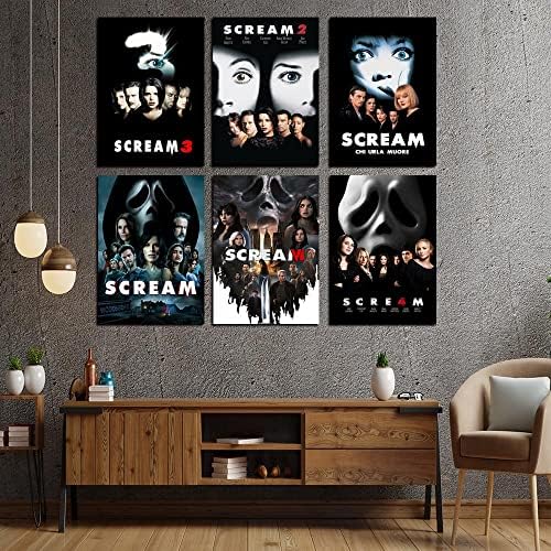 Постери за крик поставува 6 за соба естетски хорор филм платно wallид уметност модерна трилер wallидна декор отпечатоци за дневна соба спална