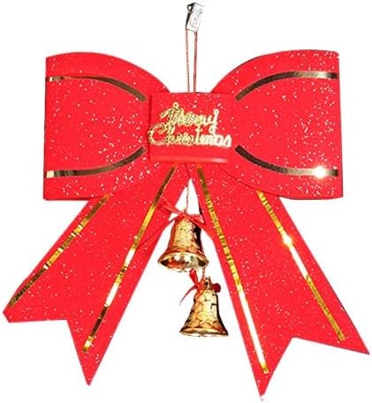 Декорација на новогодишна Елка Црвена Голема Машна Вратоврска 13 см Со Украс За Приврзок За Ѕвонче