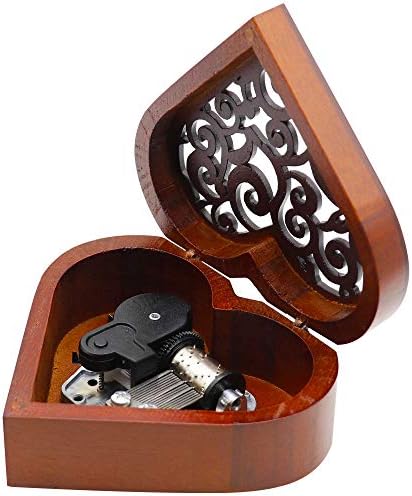 Холи Трип Гроздобер музичка кутија, дрвен механизам во форма на срце, ветер музички подарок за Божиќ/роденден/Денот на вineубените, Мелоди замок на небото