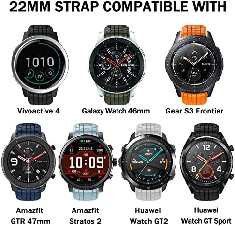Бенд за часовници за часовници за компатибилен со Garmin VivoActive 4/Samsung Galaxy Watch 46mm, 22mm силиконски ленти за Ticwatch Pro S2 // E2/Venu 2/Samsung Gear S3 Classic/Samsung Gear S3 Frontier/Huawei GT SmartWatch